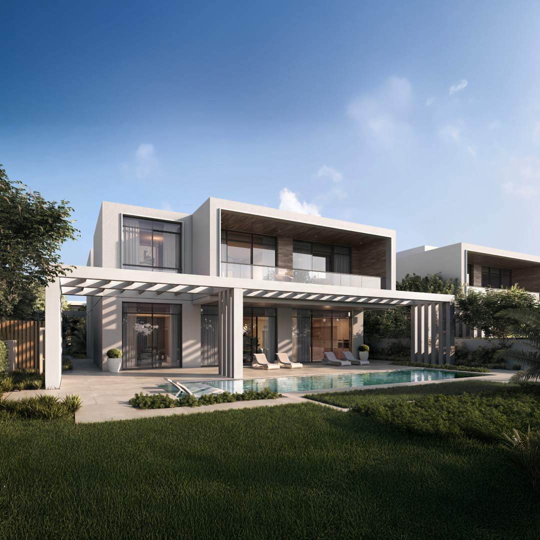 Bashayer Villas · garden & pool · developer rendering