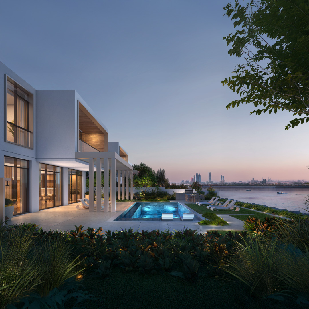 Bashayer Villas · waterside terrace · developer rendering