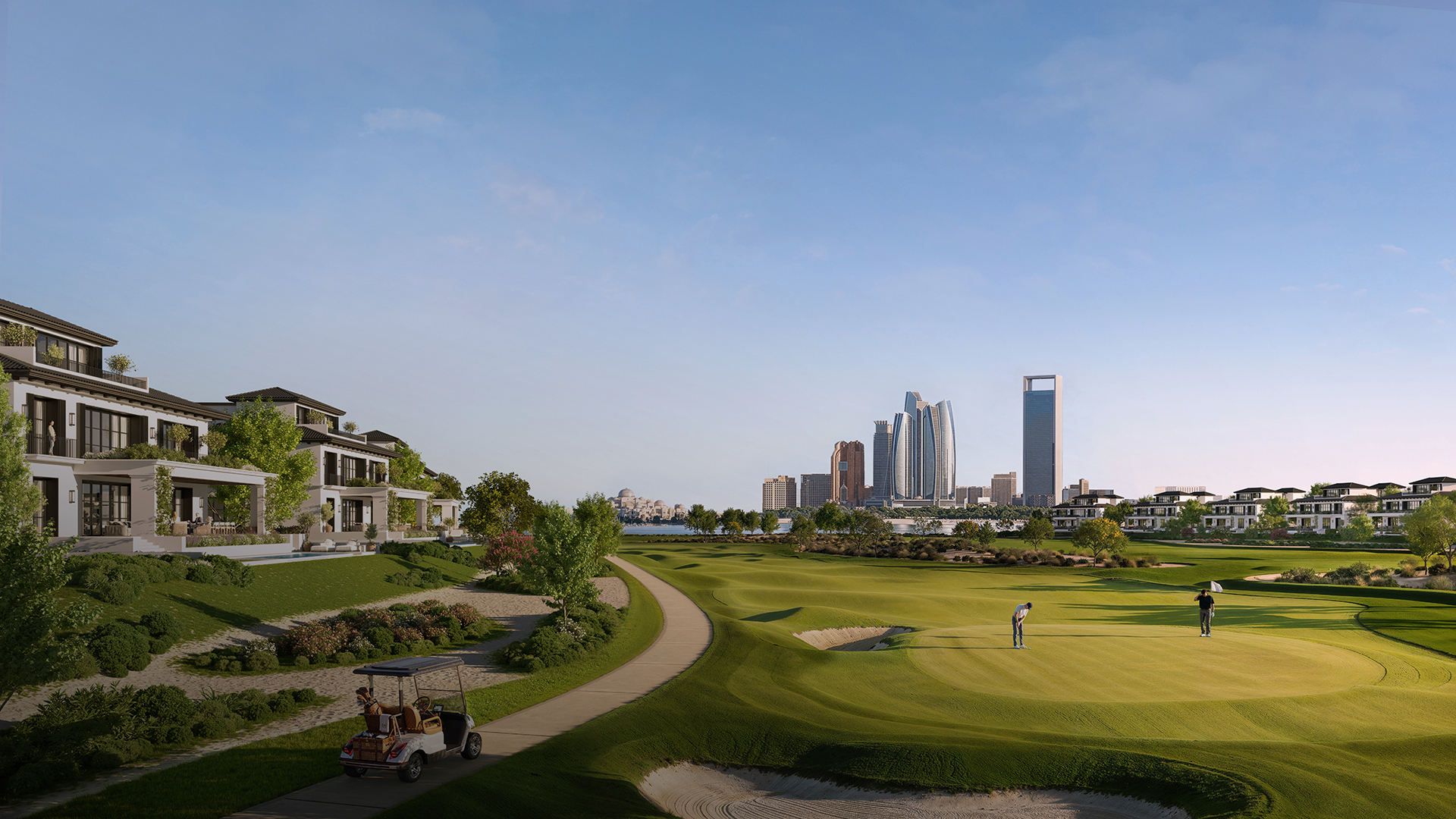 Hudayriyat Golf Estates homes and fairways with the capital skyline
