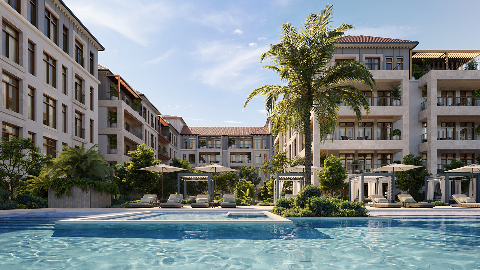 Park Views · resident pool · developer rendering